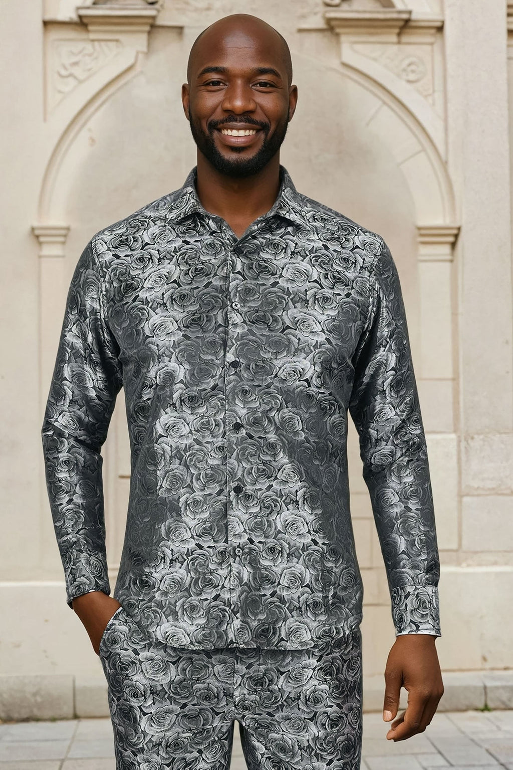 TWO TONE FLORAL Long Sleeve Shirt