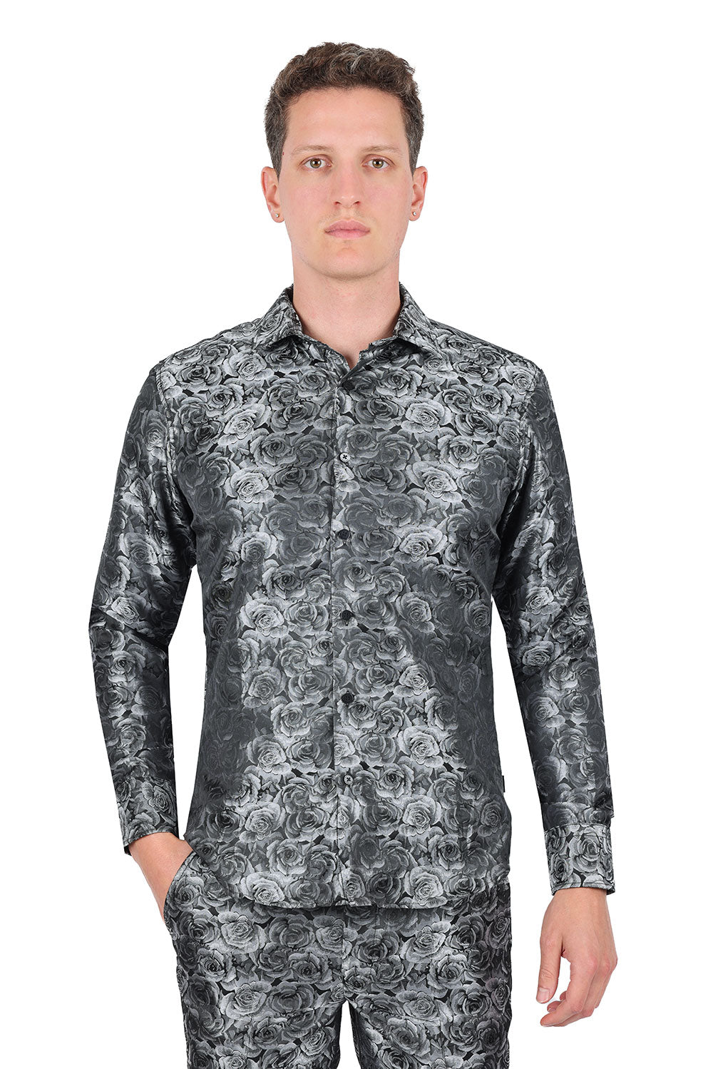 TWO TONE FLORAL Long Sleeve Shirt