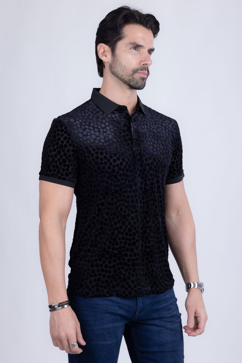Polka Velvet Polo Shirt