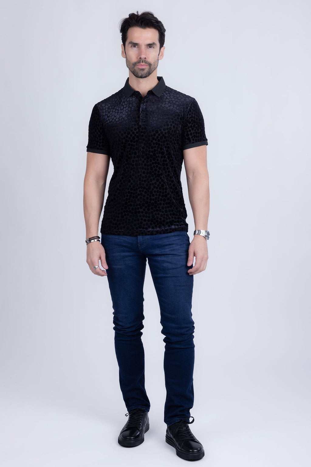 Polka Velvet Polo Shirt