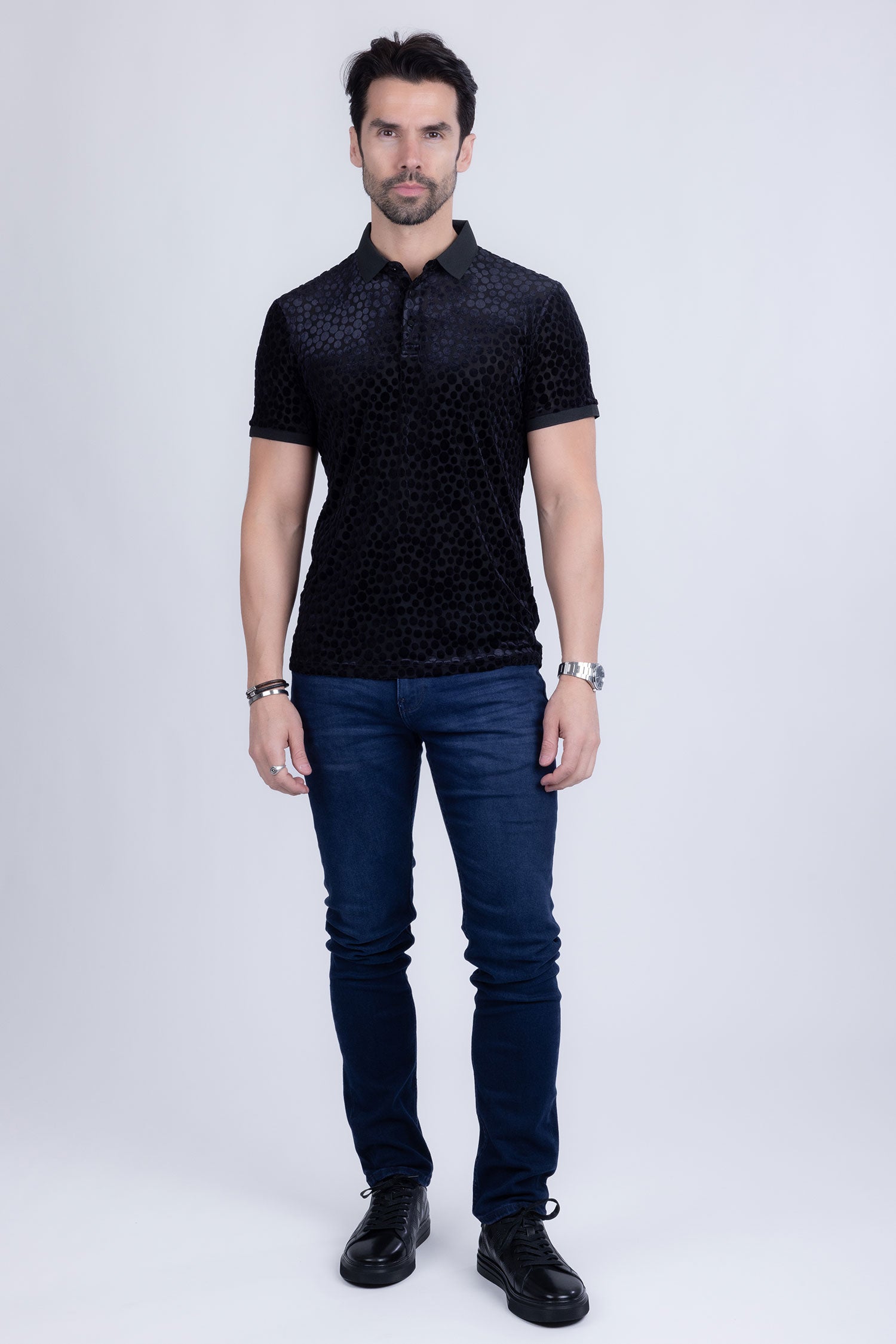 Polka Velvet Polo Shirt