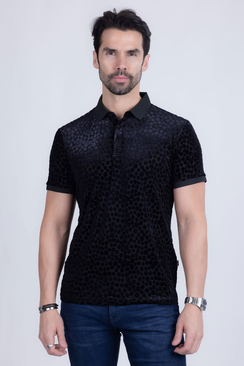 Polka Velvet Polo Shirt