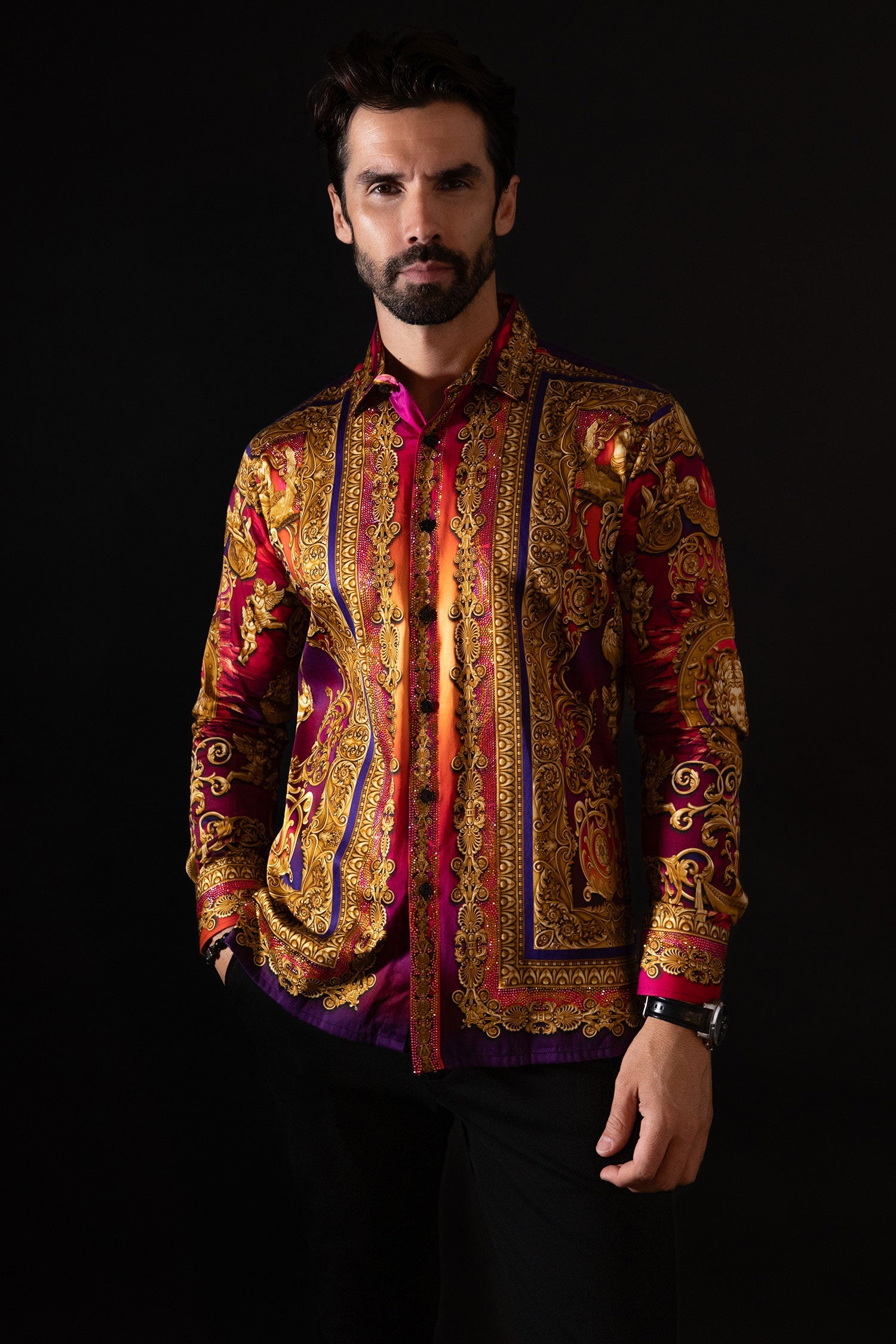 Leaning Mode Rhinestone Long Sleeve Shirt