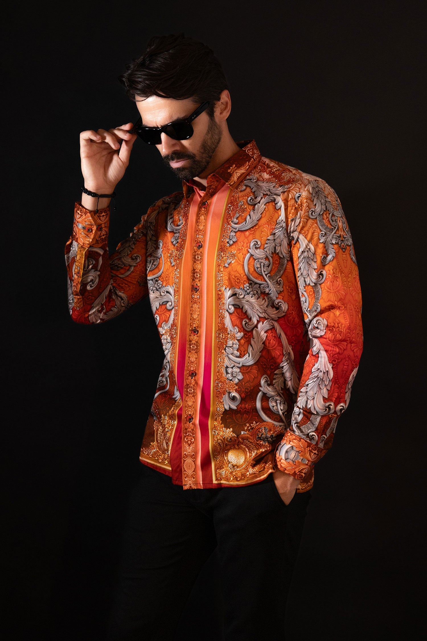 Floral Exquisite Rhinestone Long Sleeve Shirt