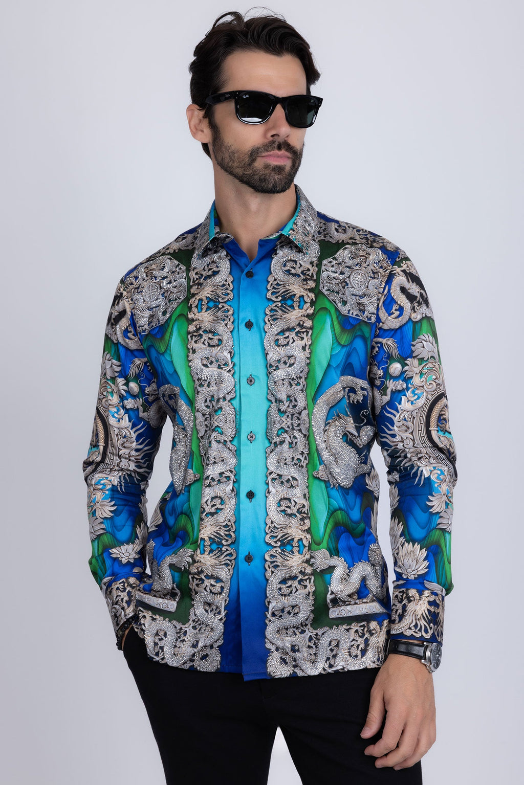 West Dragon Rhinestone Long Sleeve Shirt