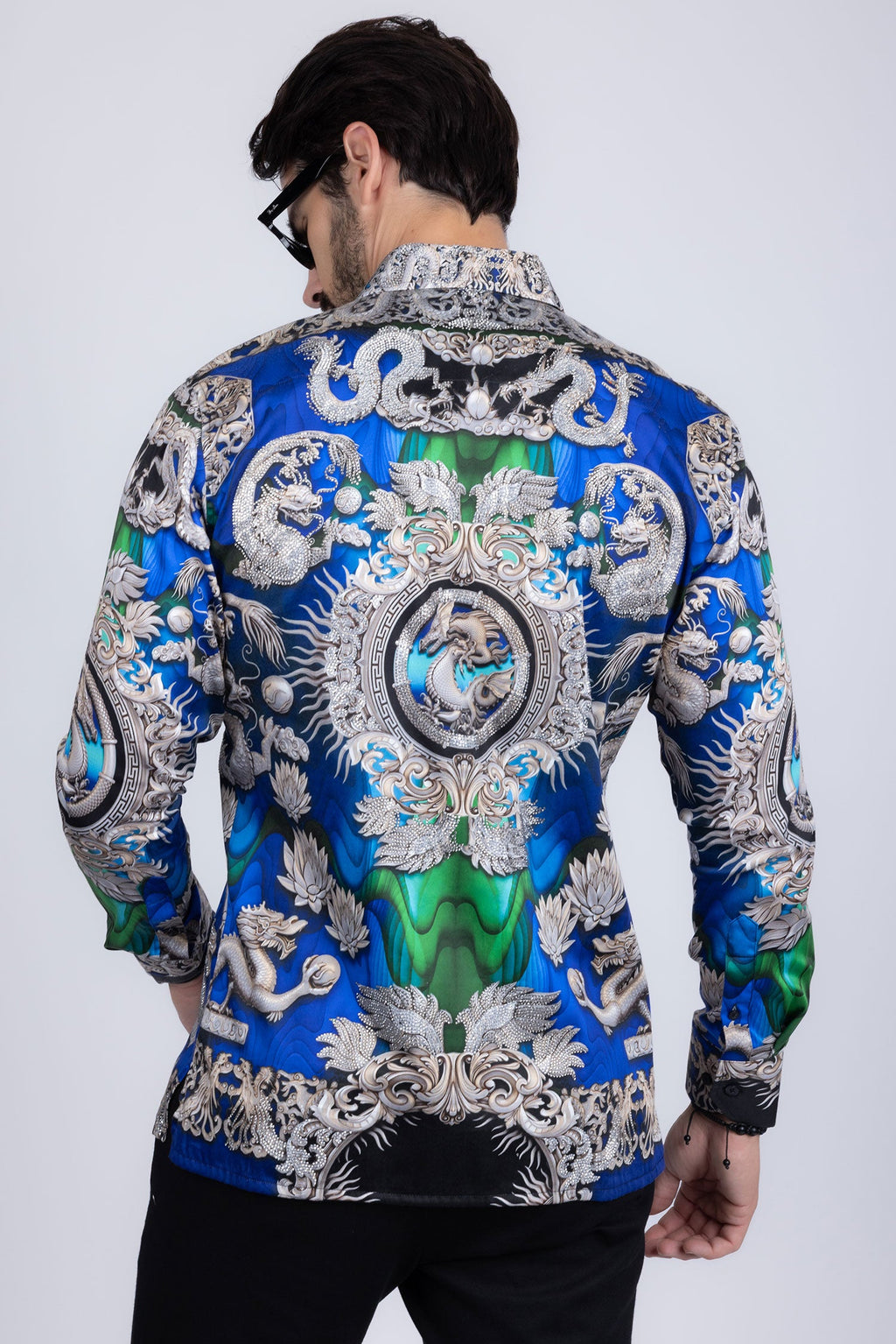 West Dragon Rhinestone Long Sleeve Shirt