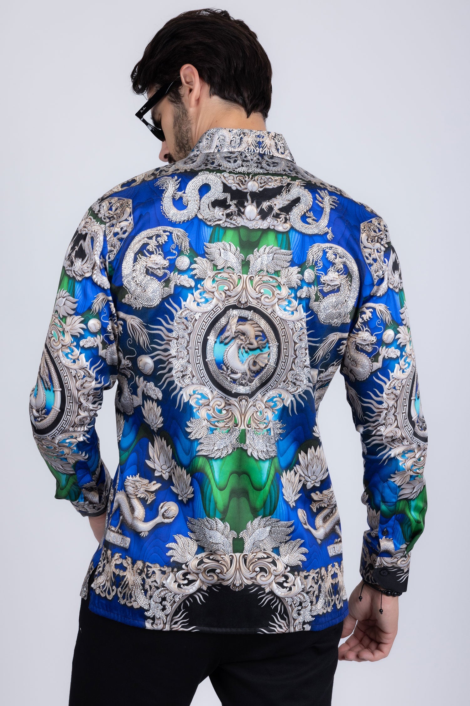 West Dragon Rhinestone Long Sleeve Shirt