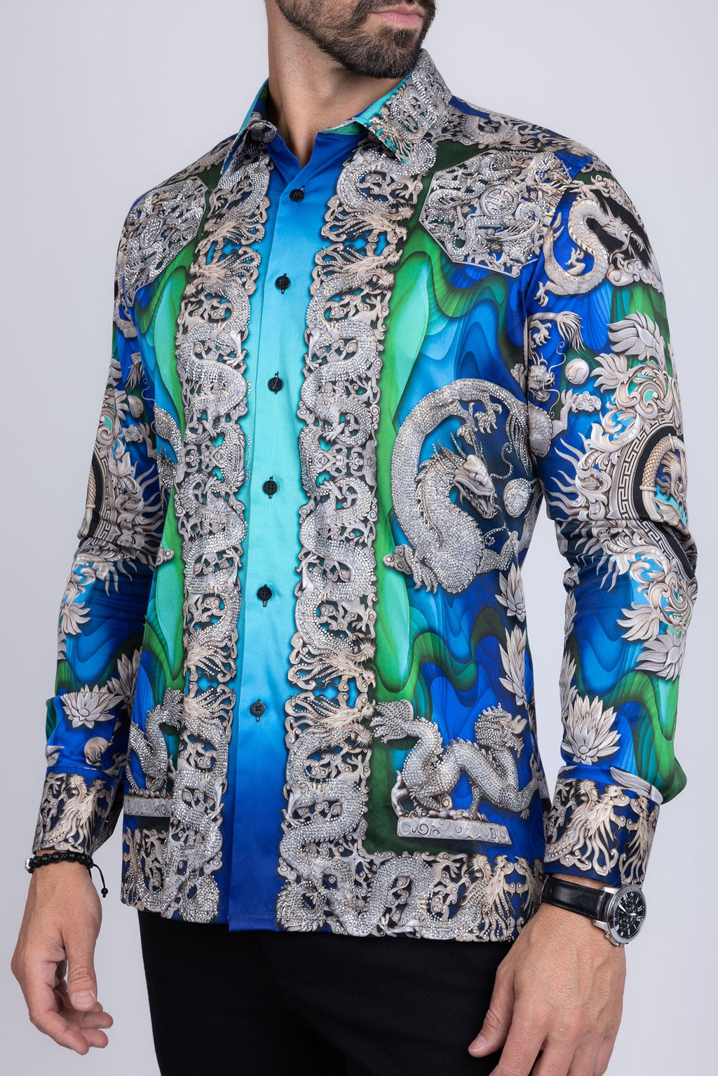 West Dragon Rhinestone Long Sleeve Shirt