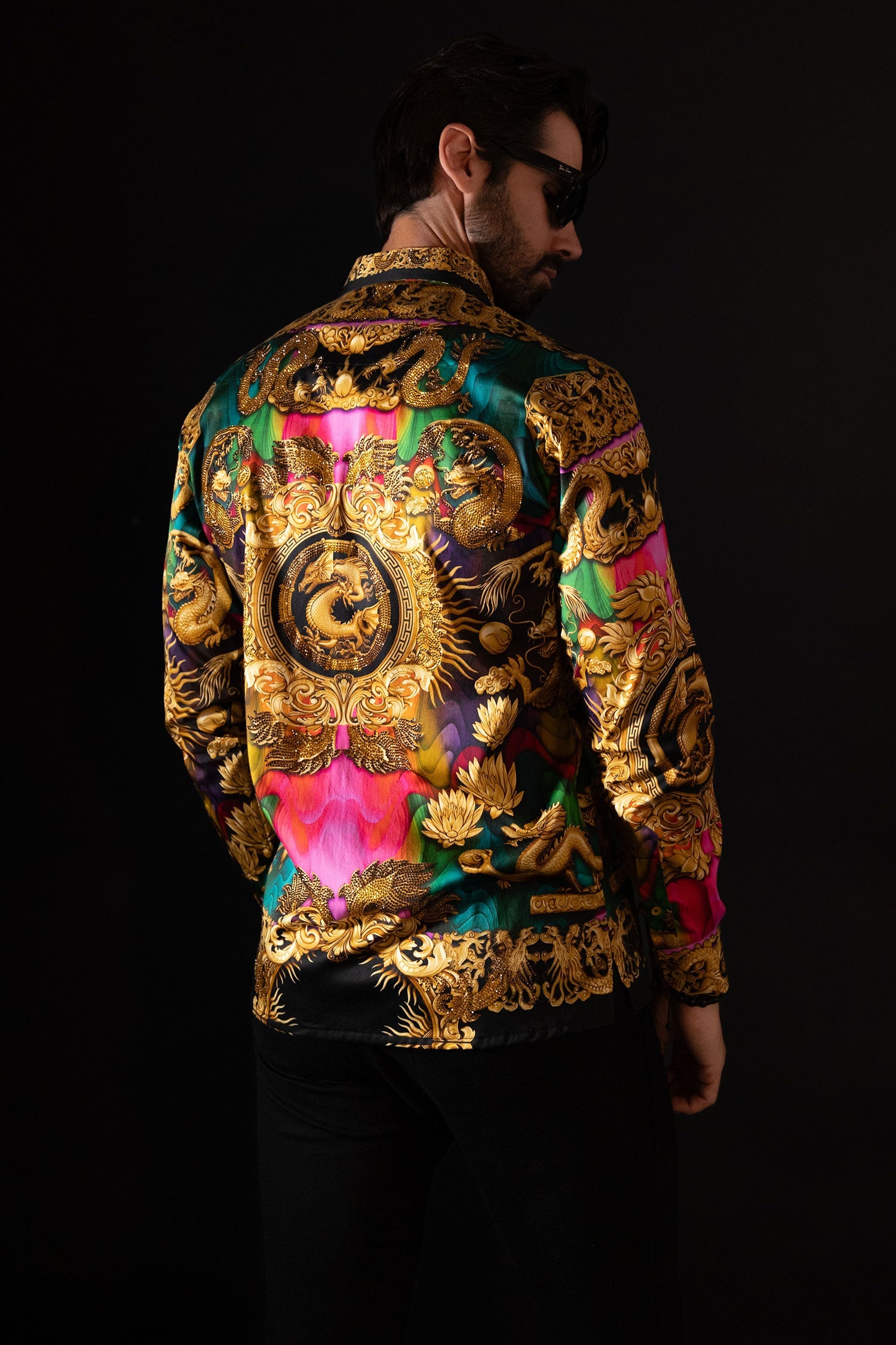 West Dragon Rhinestone Long Sleeve Shirt