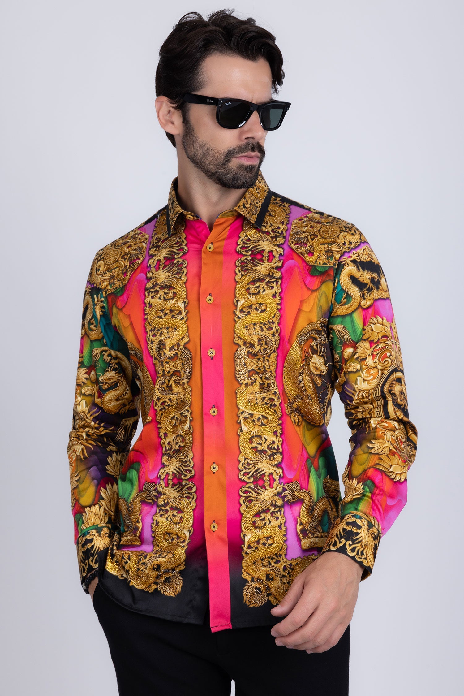 West Dragon Rhinestone Long Sleeve Shirt