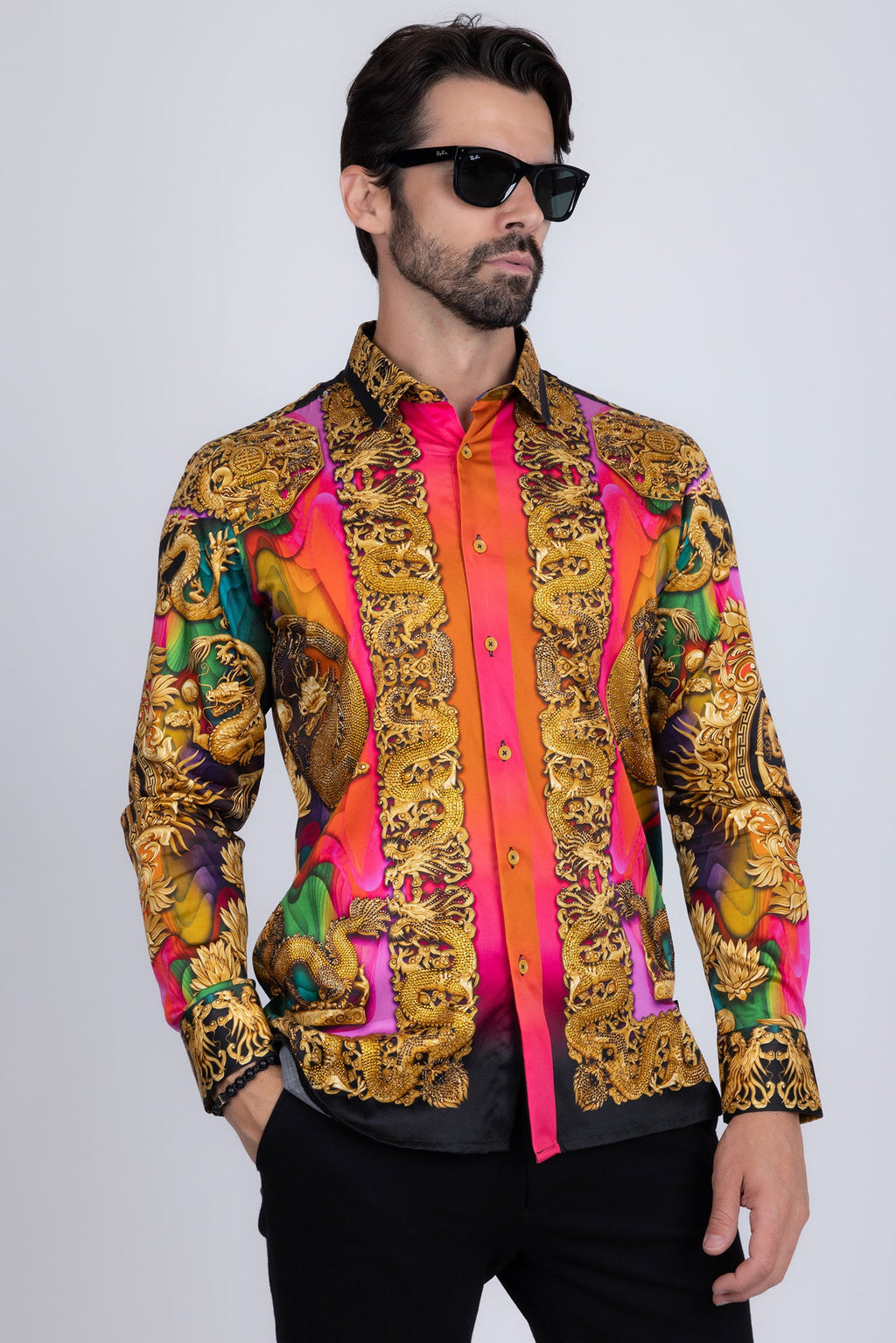 West Dragon Rhinestone Long Sleeve Shirt