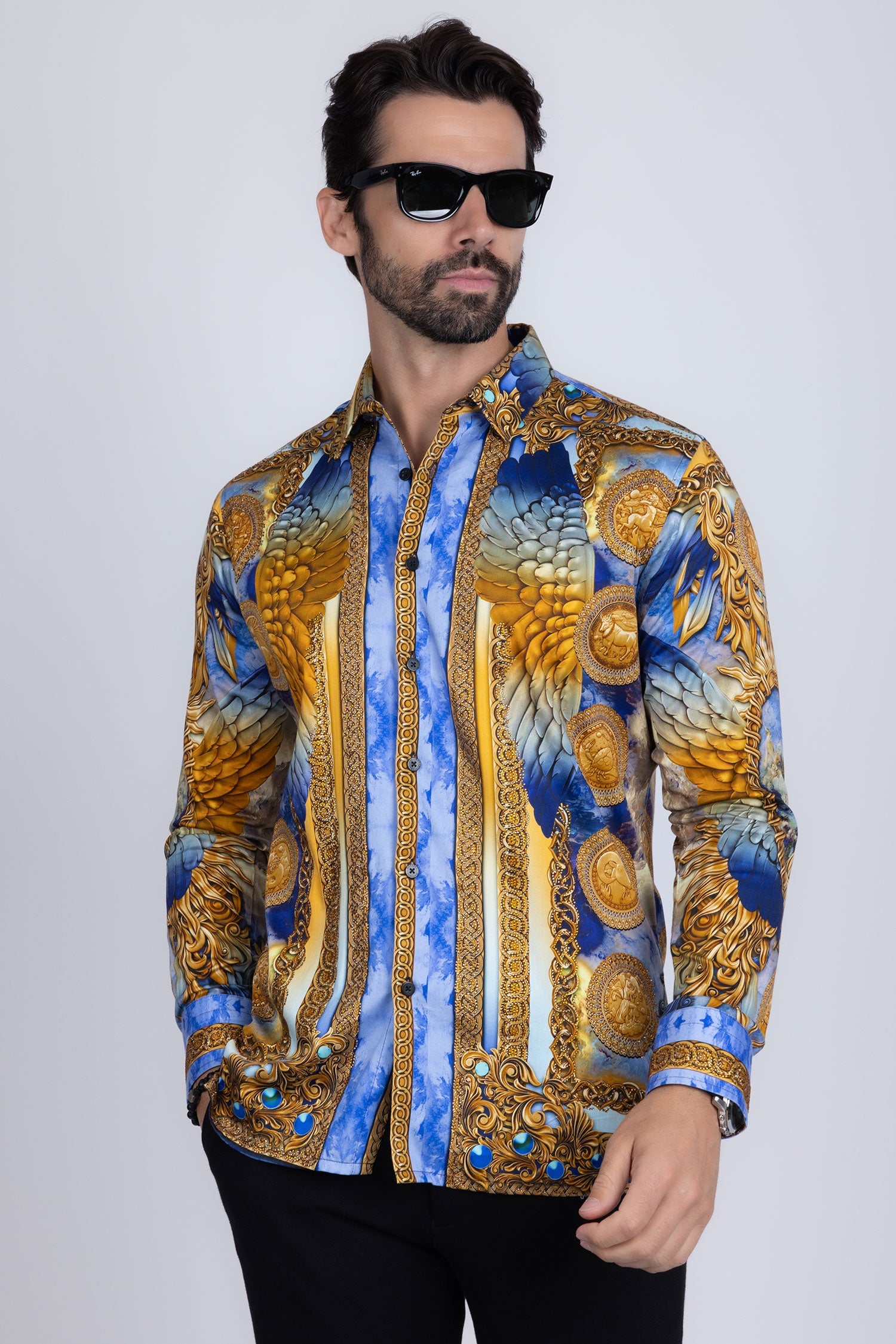 Striking Look Rhinestone Long Sleeve Shirt