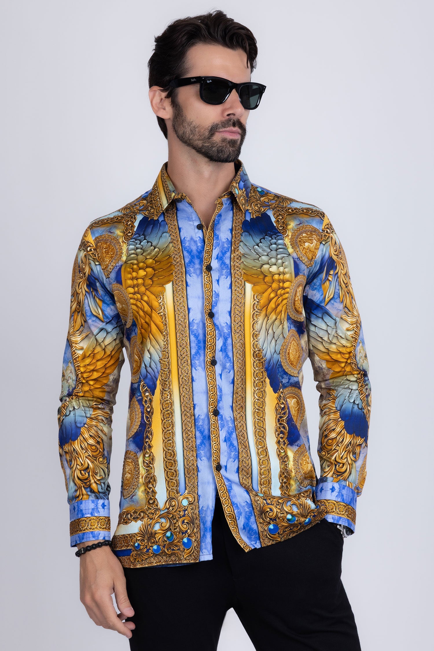 Striking Look Rhinestone Long Sleeve Shirt