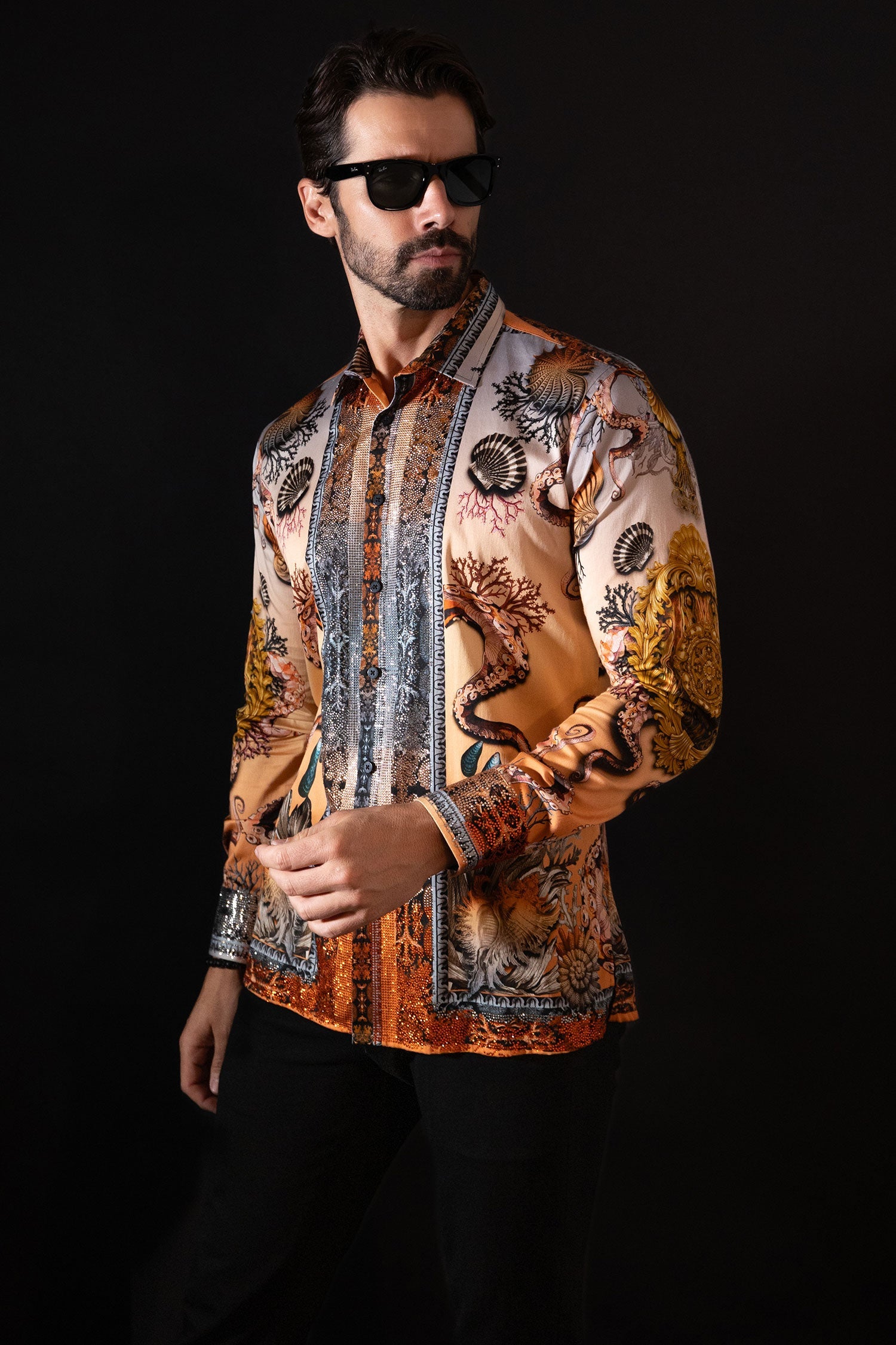 Sheering Modish Rhinestone Long Sleeve Shirt