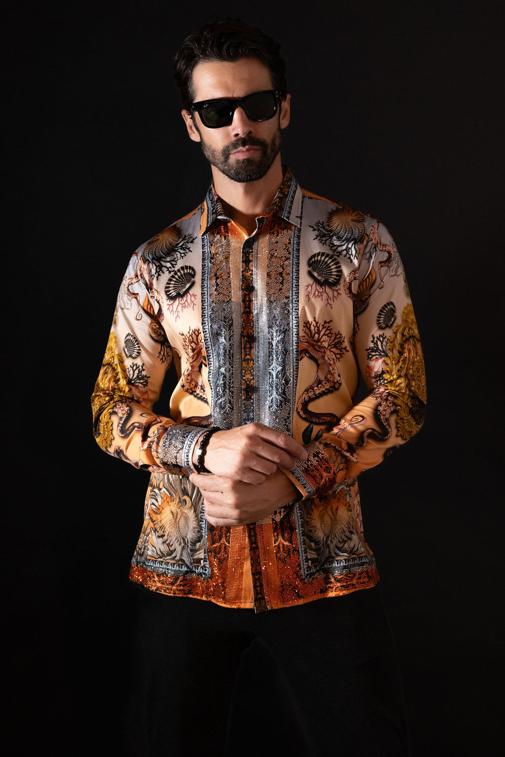 Sheering Modish Rhinestone Long Sleeve Shirt