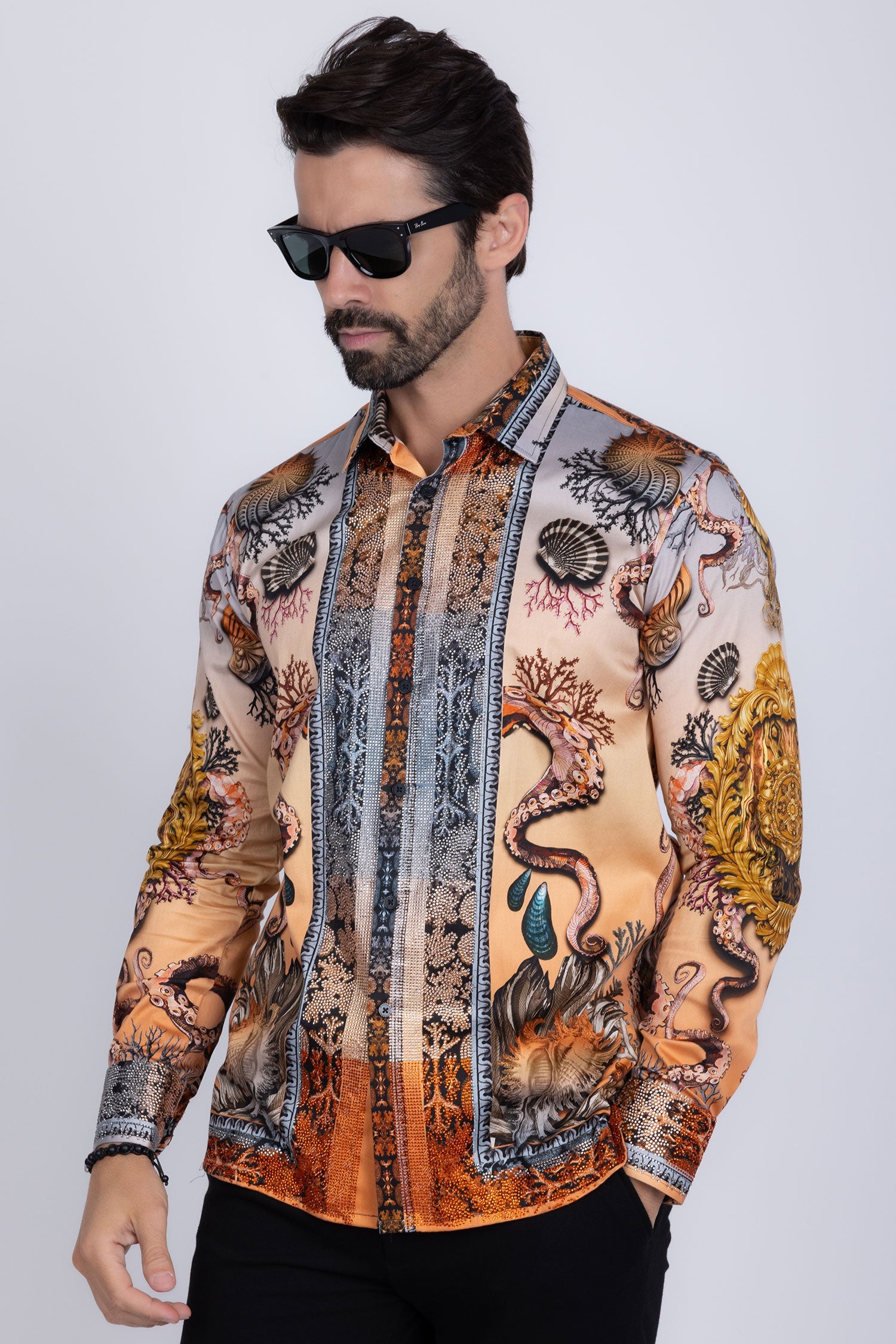 Sheering Modish Rhinestone Long Sleeve Shirt