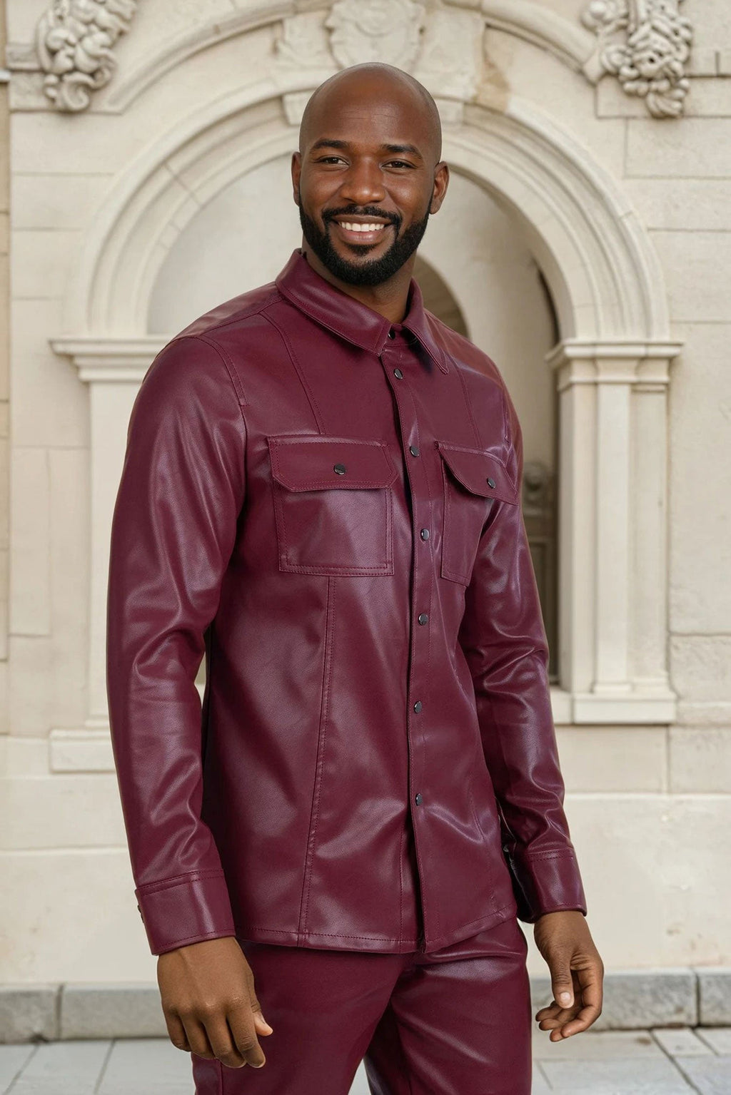 Geneva Faux Leather Long Sleeve Shirt