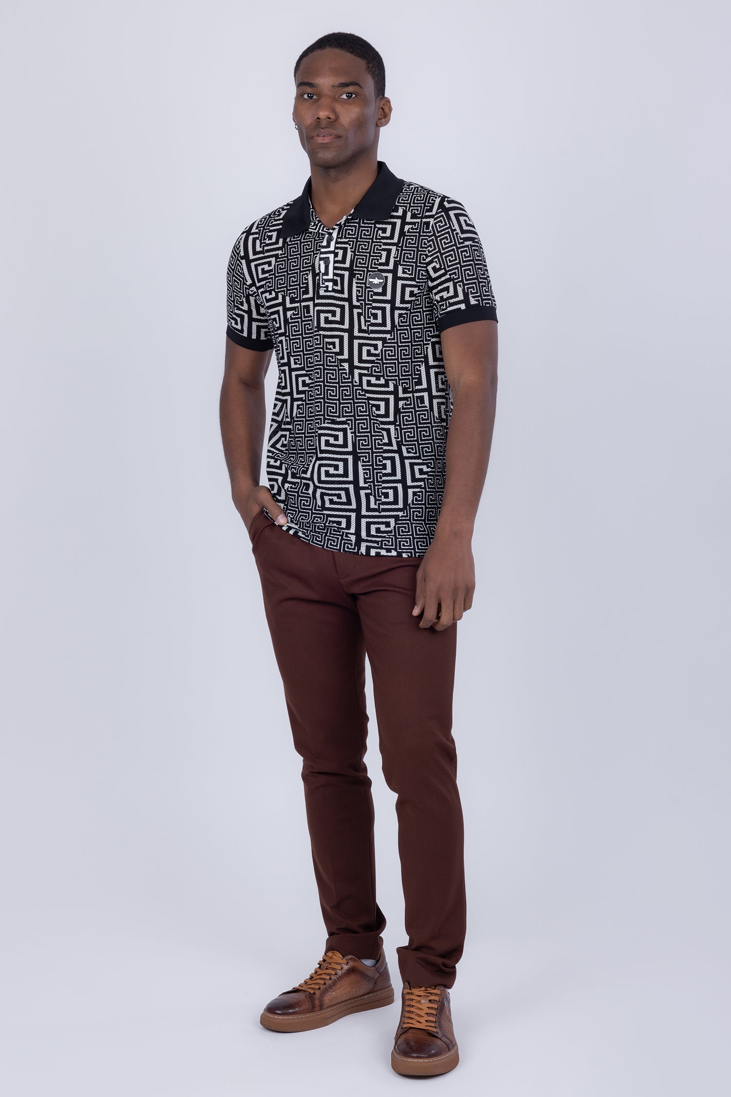 Mykonos Greek Key Pattern Polo Shirt