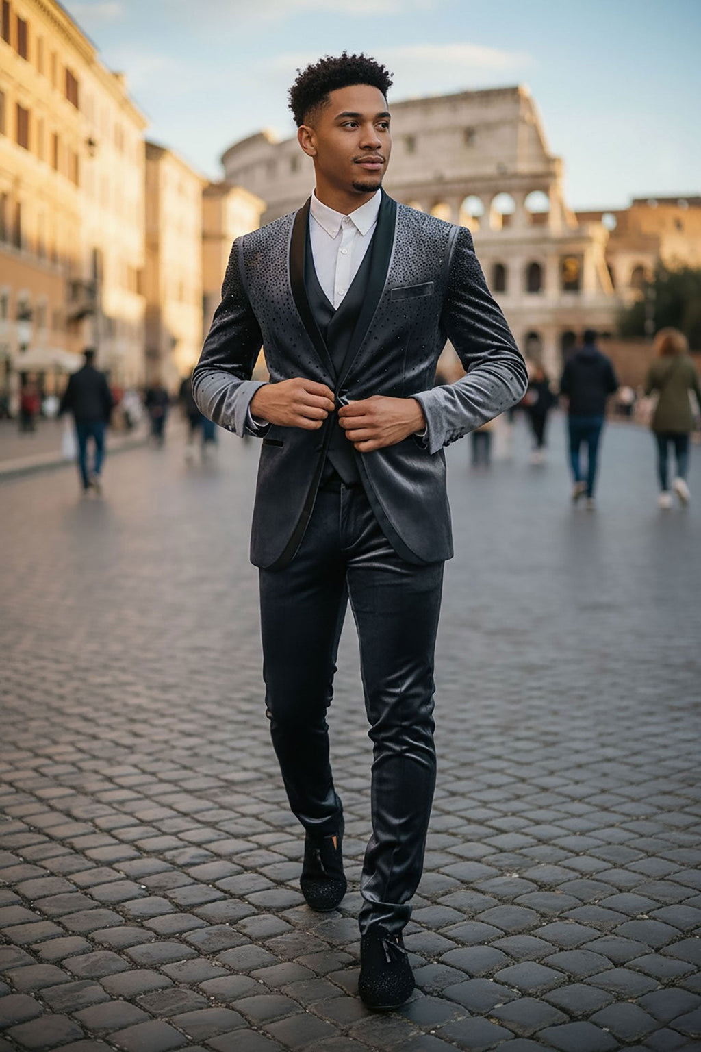 Glitterhod Velvet Rhinestone Suit