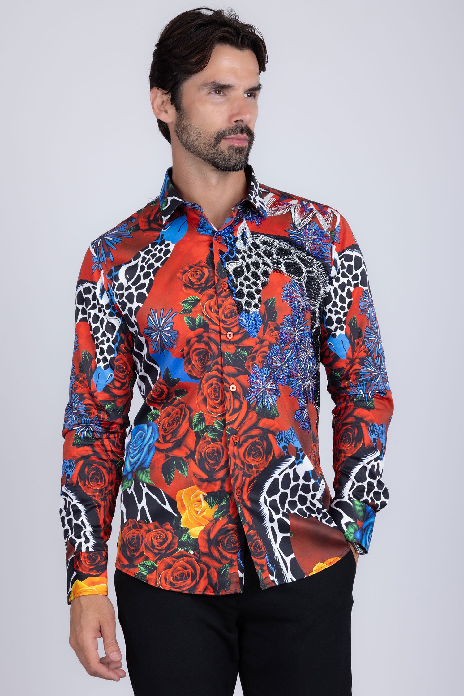 Giraffe Rose Rhinestone Long Sleeve Shirt