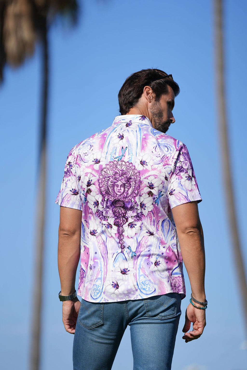 PAISLEY FLORAL Rhinestone Short Sleeve Shirt