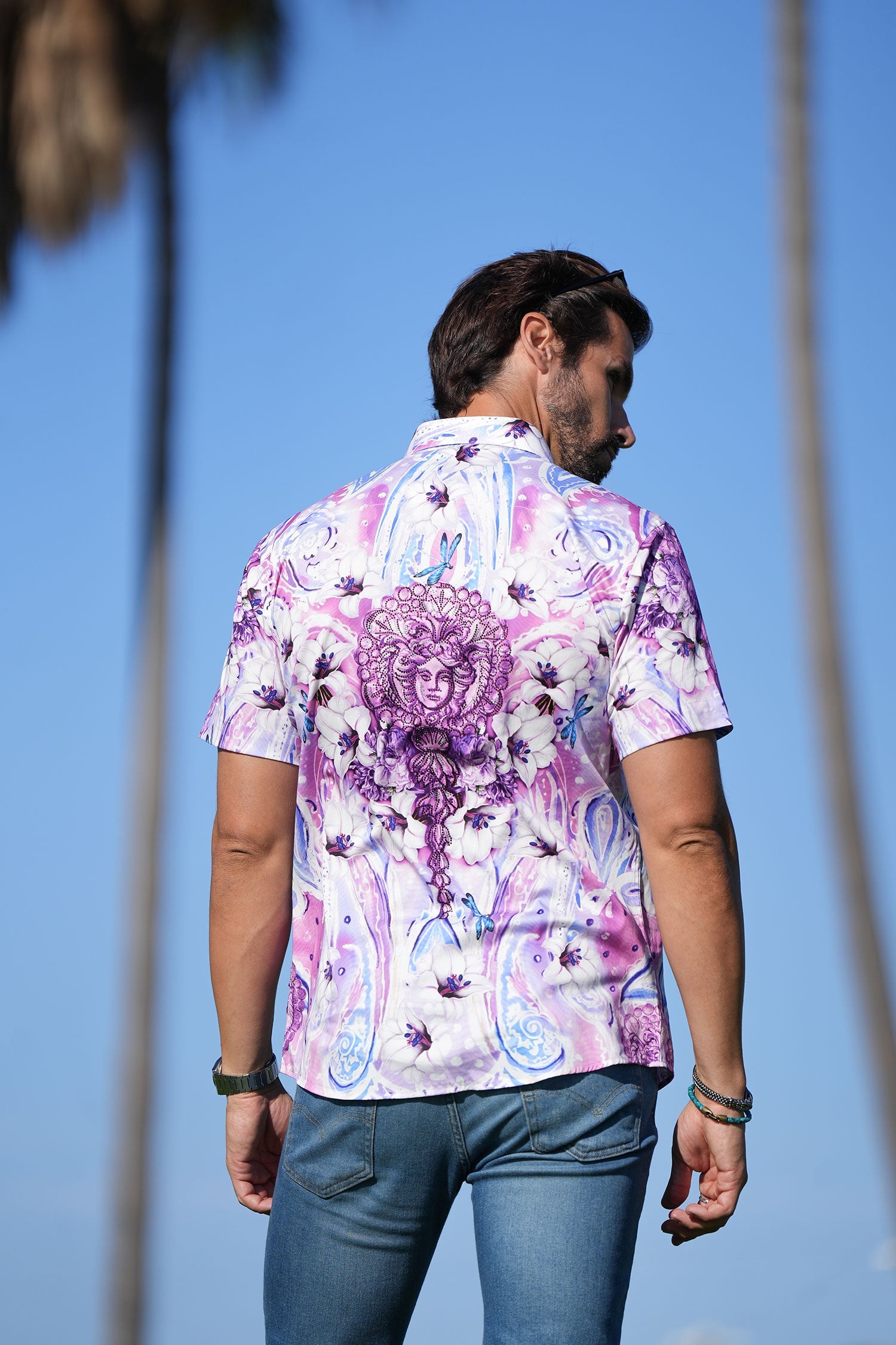 PAISLEY FLORAL Rhinestone Short Sleeve Shirt